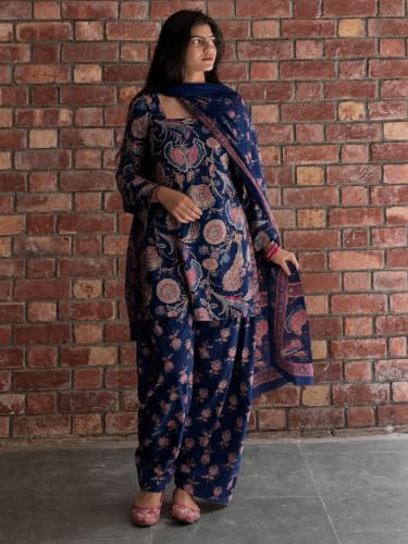 Image of ANNI Designer Farshi Salwar Suit for Women Cotton Printed | Kurta Dupatta Set for Woman | Straight Palazzo Outfit Square Neck Long Sleeve Ethnic Dress Stylish Womens Clothing