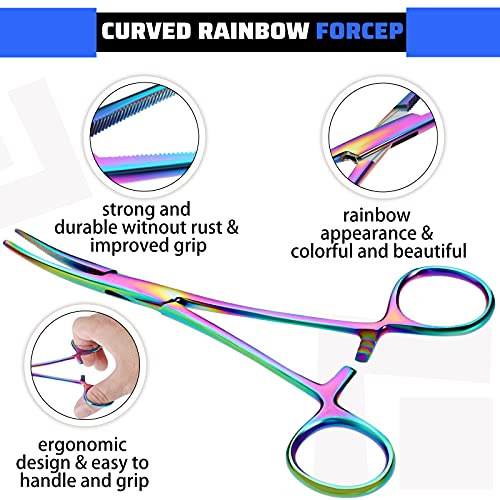 2 Pieces Hemostat Curved And Straight Hemostat Forceps Piercing Pliers Forceps, 5.5 Inch Stainless Steel Straight And Curved Pliers, Fishing Tweezer Hemostats (Rainbow) #TOP1