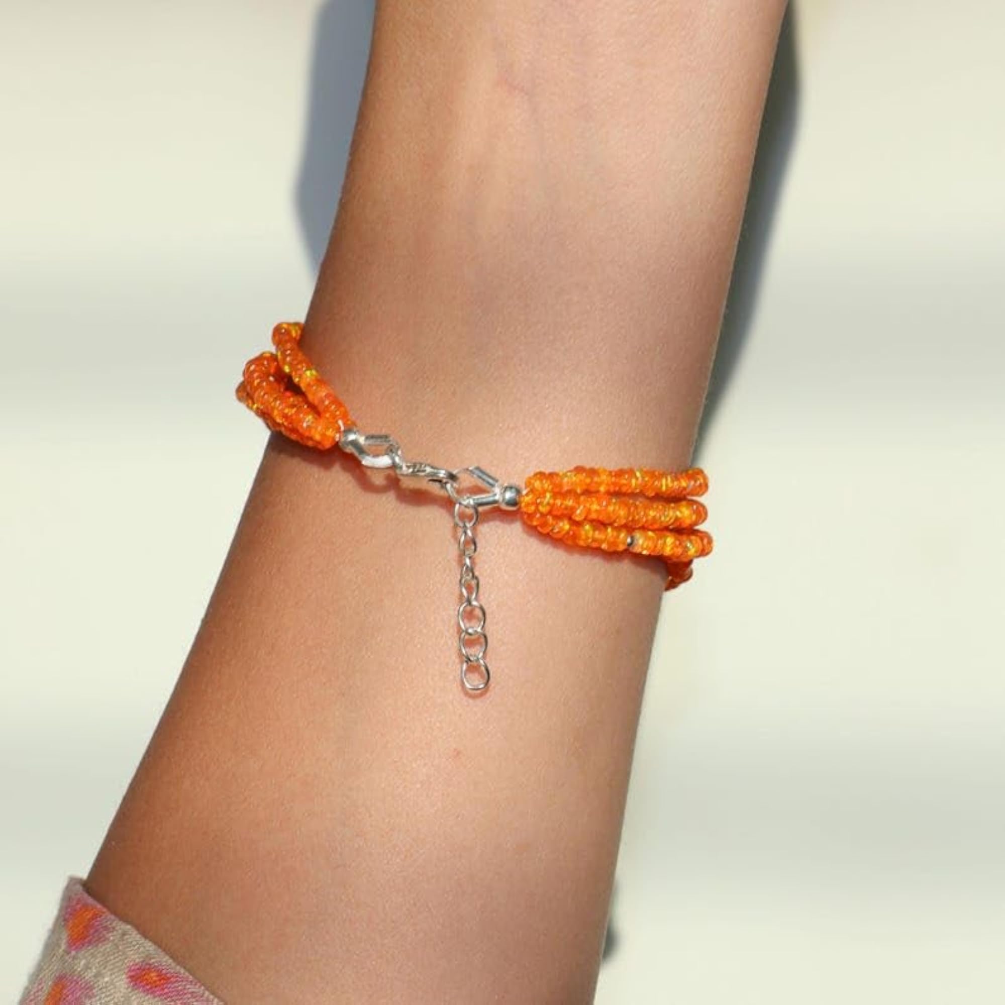 Orange Fire Ethiopian Opal Rondelle Bead Bracelet, Unisex
