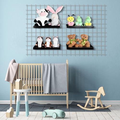 Coume SR-COUME-2742 4 Pcs Grid Panel Display Shelf 11.8 X 7.87 Inch Metal Display Rack Gridwall Shelving Wall Organizer Grid Wall Panels Hanger Grid Wall Accessory thumb #4