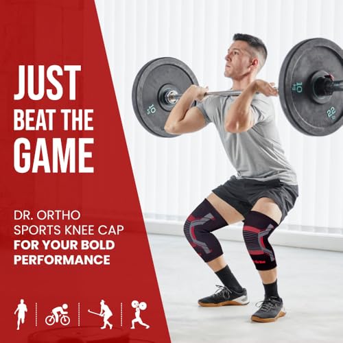 Image of Dr.Ortho Sports Knee Cap Compression Support for Gym, Running, Jogging, Cycling Sports, Workout, Indoor & Outdoor Activities, Knee Brace, Knee Support For Knee Pain- For Men and Women - XL
