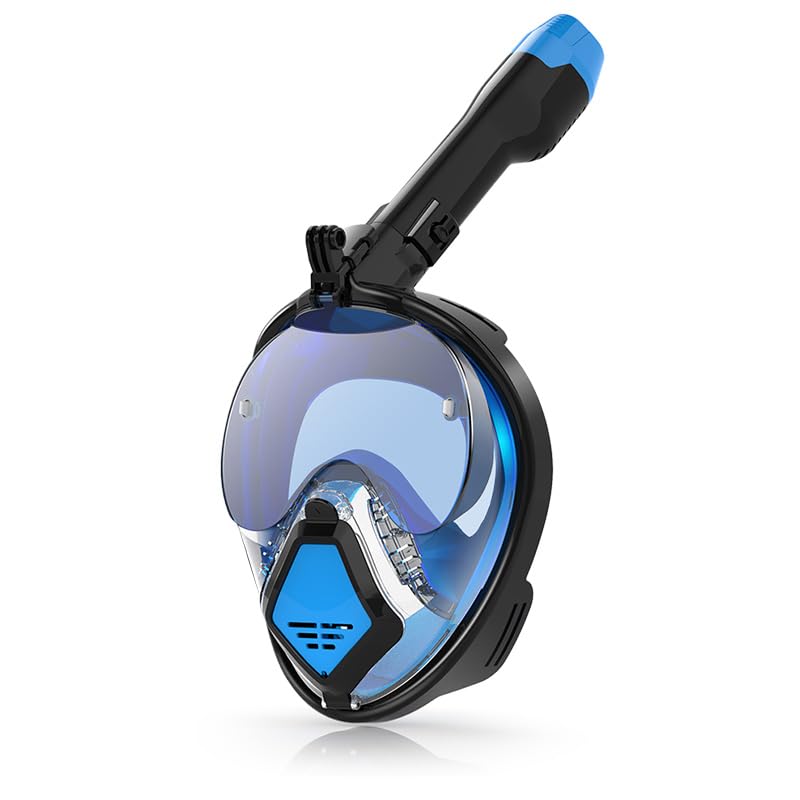 Snorkelling mask for adults, full face mask for snorkelling, diving goggles with snorkel for spectacle wearers - 180° anti-fog panorama, foldable, excellent for snorkelling (Blue - Black, XL)