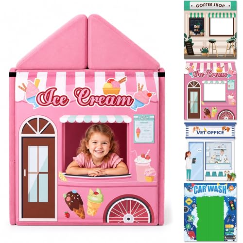 4Pcs Play Panel for Couch Foam Sofa Panel for Modular Sofa Bed Playroom Furniture Accessories Home Game Gifts (Ice Cream Station Coffee Shop Car Wash Store Vet Office Play Couch Not Included)