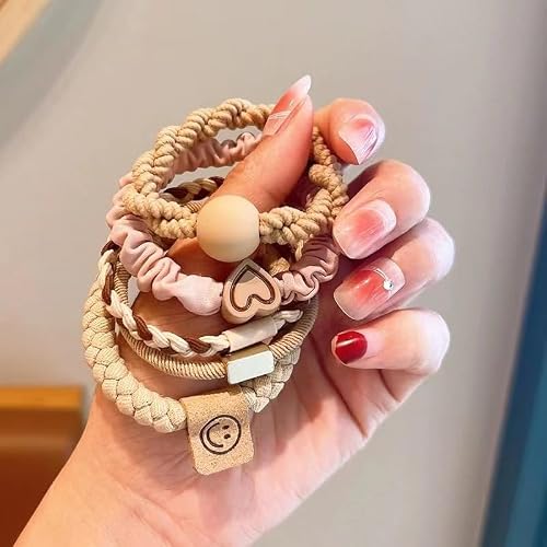 5pcs Women Hair Ties Set Elastic Fashion Hair Rope Rubber Band Hair Accessories Decorations Girls for Women Girls (5pcs - Khaki)