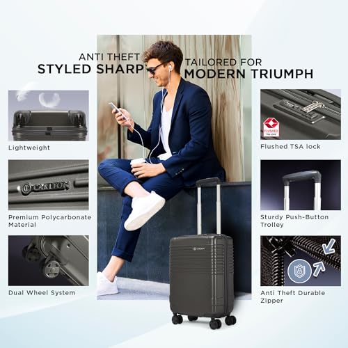Image of Carlton Alumina | Cabin Trolley Bag, 56 Cm Small Hardsided Luggage | 8 Wheels, TSA Lock | Polycarbonate | Premium Suitcase for Travel | 5 Year International Warranty | Metallic Graphite