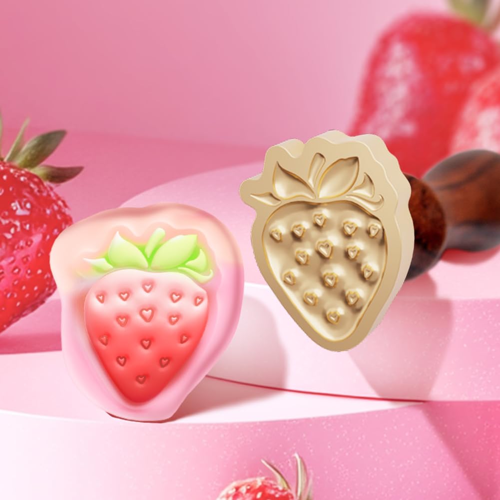 1pc Vintage Fruit Wax Seal Stamps 3D Strawberry Sealing Wax Stamp 23.5x23.2mm Removable Brass Stamp Head with Wood Handle for Envelopes Invitations Wedding Embellishment Decor