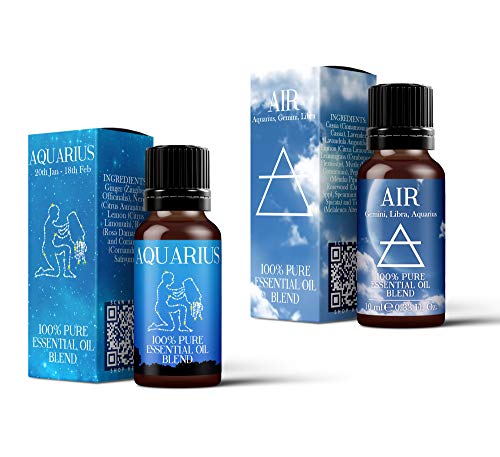 Mystix London | Air Element & Aquarius Zodiac Essential Oil Blend Twin Pack | 2 x 10 ml | 100% Pure & Natural | Aromatherapy for Communication & Circulation | Vegan, GMO Free