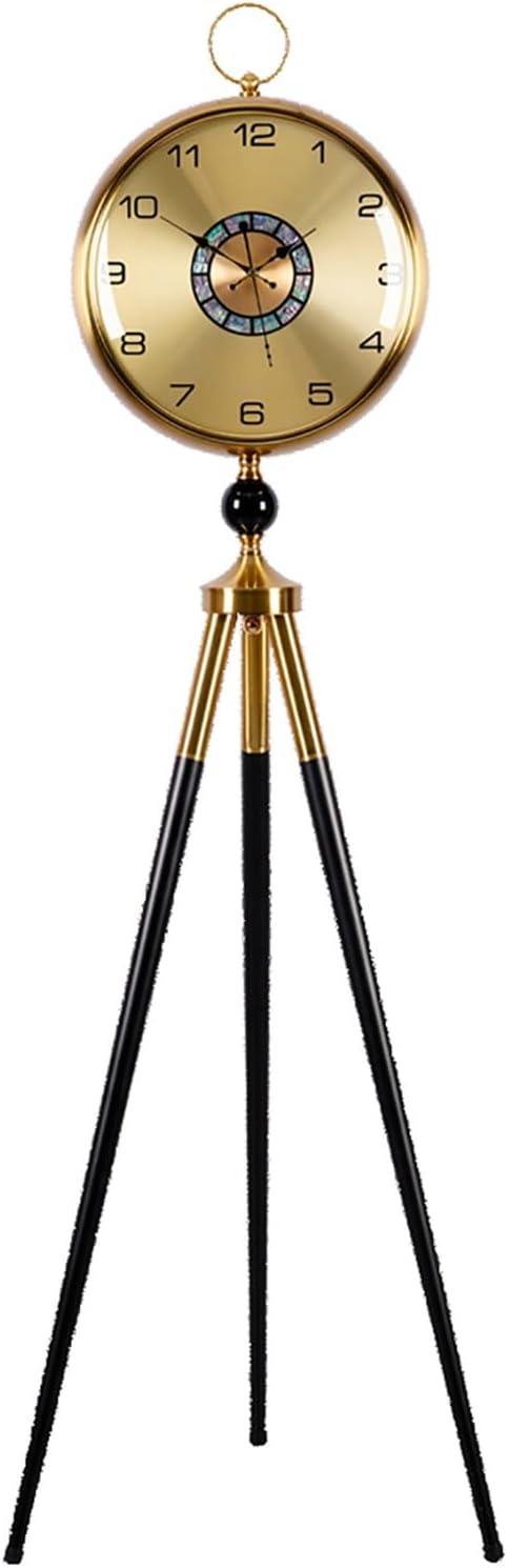 Triangle Floor Clock - Silent Battery Operated Grandfather Clock with Metal Design & Decorative Tripod - Elegant Home Décor for Living Room, Office & Hallway