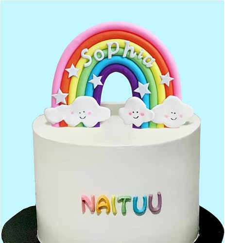Miniatura 5 de Decoración de pastel de arcoíris personalizada con nombre de bricolaje para niños y niñas, cumpleaños, baby shower