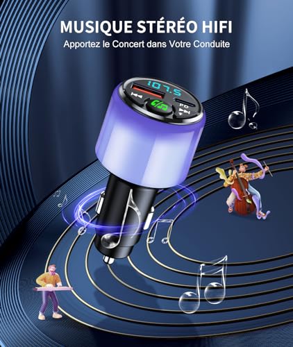 Mohard Transmetteur FM Bluetooth 5.3 Voiture, [PD 30W & QC3.0 18W] Allume Cigare USB Chargeur Rapide, [Lueur Intégrale] Adaptateur Bluetooth Voiture Émetteur Radio Kit Main Libre, Musique Hi-FI – vue 5