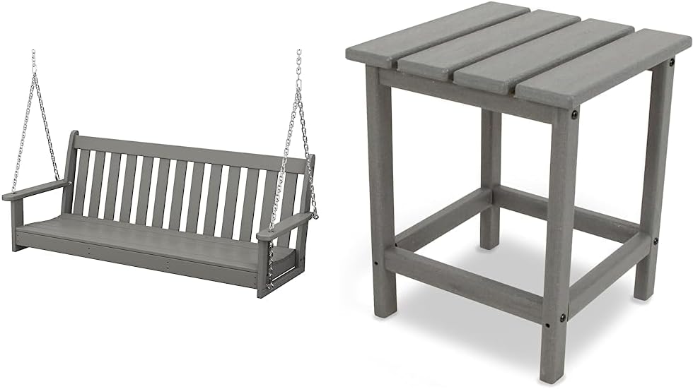 POLYWOOD Vineyard 60" Swing, Slate Grey and POLYWOOD Long Island Side Table, 18-Inch, Slate Grey