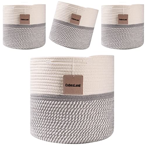 Cubesland Storage Cubes Baskets Bins Organizer 11X11X11'' Fit 12X12''Cube Storage Organizer Bookcases Shelf, Durable Woven Cotton Storage Basket For Organizing, Round 4Pack Off White/Mixed Gray #TOP2