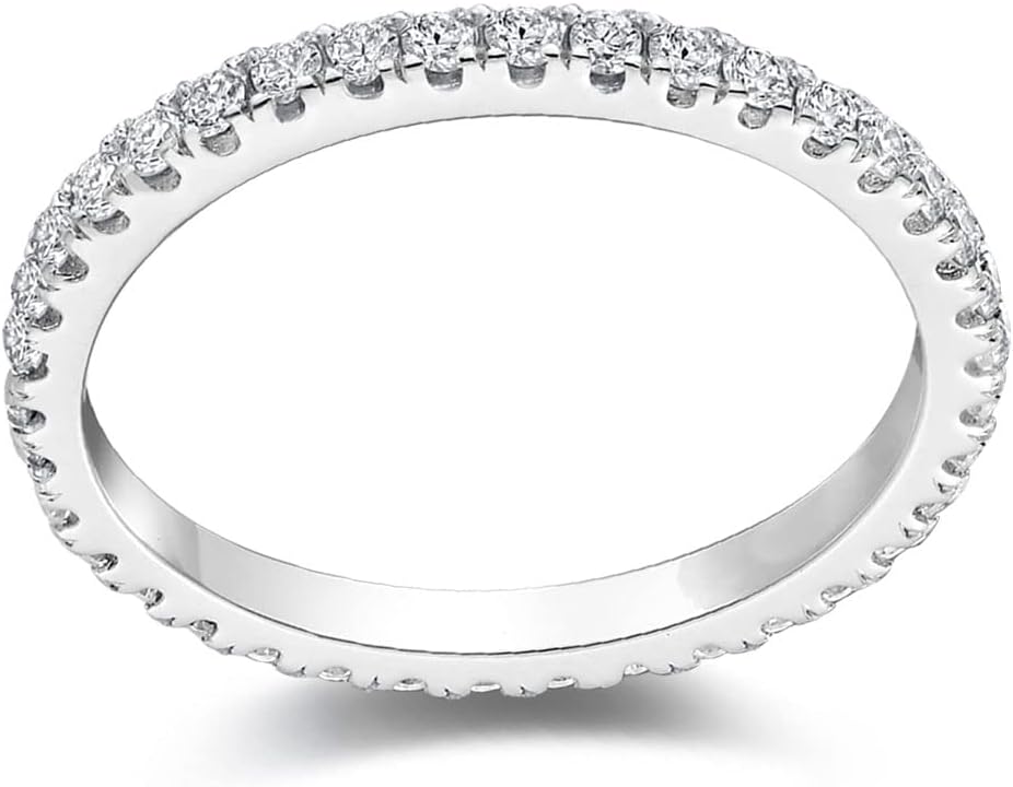 Bo.Dream 1.5mm/2.2mm/3mm Round Cubic Zirconia CZ Full/Half Eternity Rings Wedding Band Sterling Silver