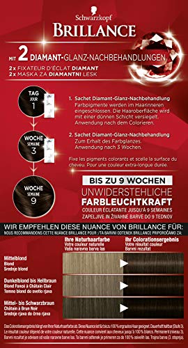 Foto von SCHWARZKOPF BRILLANCE Intensiv-Color-Creme 880 Dunkelbraun Stufe 3, mit extra Diamant-Glanz-Nachbehandlung, 3er Pack (3 x 143 ml)