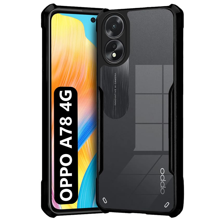 Fashionury Ultra-Hybrid Crystal Clear Back Cover for Oppo A78 | Total Camera Protection | Shockproof Design | Transparent Back (PC & TPU) Oppo A78 4G (Black Bumper) (B0CK47XRRL) Amazon Price History, Amazon Price Tracker