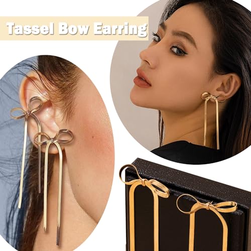 Gold Bow Earrings for Women Classic Ribbon Bow Stud Earring Set 6