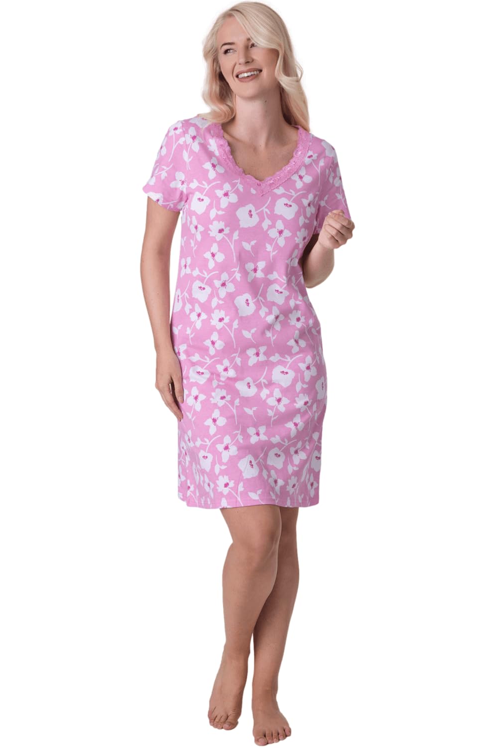 Floral Print Cotton Nightdress - Pink - Size 14-16 - Camille