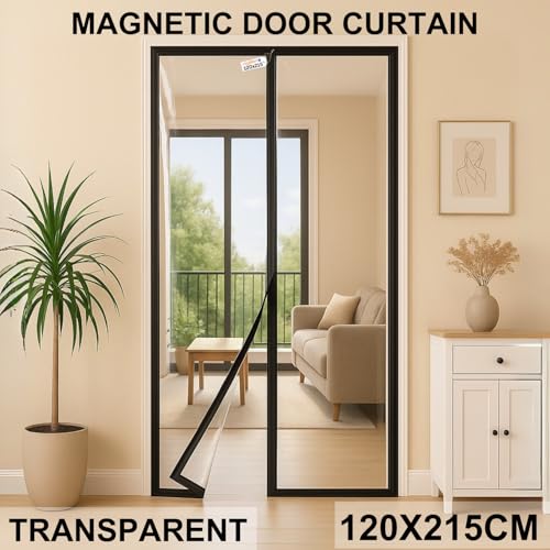 Image of Royalkart Transparent PVC Magnetic Door Curtain | Hands Free Self-Closing Screen | Blocks Insects & Outside Dust | Clear See-Through Screen for Home, Kitchen, AC Room, Shop | Door Size- 120cm x 215cm