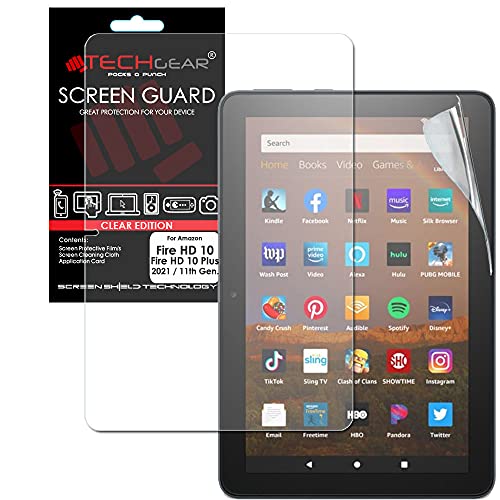 TECHGEAR Displayschutz Kompatibel mit Neue Amazon Fire HD 10 / HD 10 Plus Tablette (2021 11. Generation) Ultra Klare Schutz folie mit Reinigungstuch + Applikationskarte