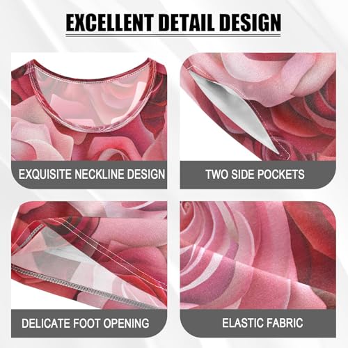 senya Short Sleeve Pajamas Sets Summer Cotton Sleepwear Red and Pink Roses4