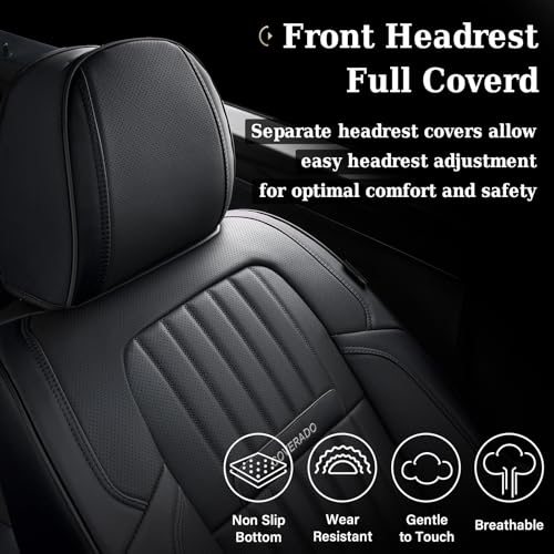 Image of Coverado Car Seat Covers Full Set, Seat Covers for Cars, Black Car Seat Cover, Nappa Leather Car Seat Cushion, Car Seat Protector, Waterproof Car Seat Covers Front Seats and Back Fit for Most Cars