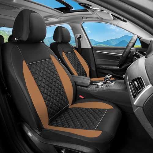 Image of FLORICH Seat Covers, Front Seat Covers 2 PCs, Automotive Seat Cover for Cars, Luxury Leather Universal Seat Cover Accessories Fit for Most Cars SUV Truck Sedans(Brown)