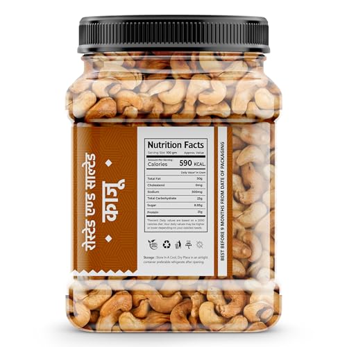 Image of Organic Purify Roasted and Salted Cashew Nuts 500 GM | W320 Grade | Premium Crunchy Kaju | Low Sodium, Oil-Free | Jar Pack