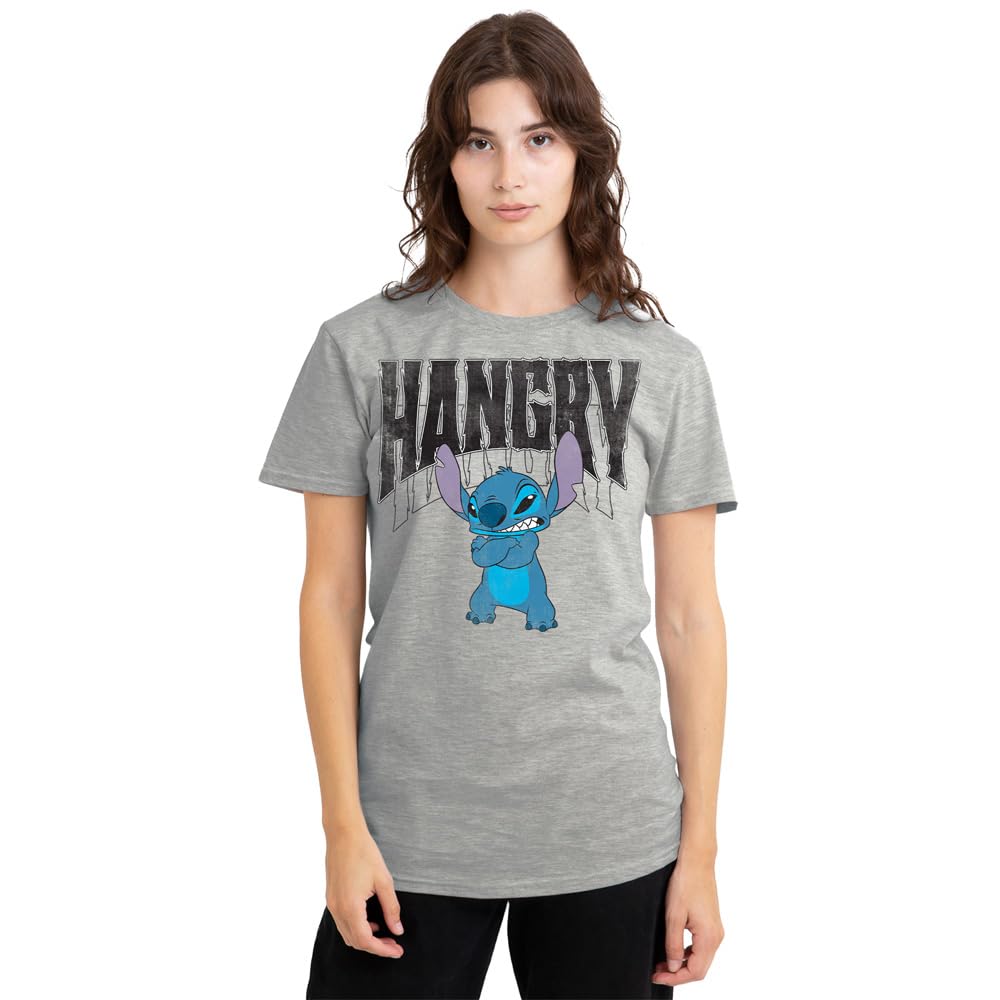 Disney Lilo and Stitch Hangry Ladies T Shirt, Athletic Heather, Large