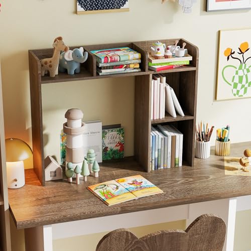 Image of Tangkula Desktop Bookshelf, Countertop Storage Hutch with Shelves for Computer Desk, Desk 3-Tier Display Rack, Multipurpose Wood Desktop Hutch Storage Organizer for Dorm Office