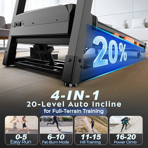Image of Treadmill for Home with Automatic Incline, Bluetooth Connectivity, 20-Level Incline, 12 MPH Speed, 400 LBS Capacity & Extra-Large Step Counter