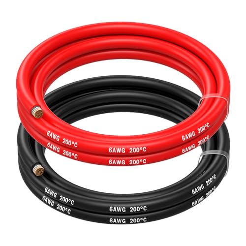 MMOBIEL 6 AWG Silikon Elektronik Kabel - 6 Gauge (13,3mm²) Verzinnte Kupferkabel - 2 Separate Kabel Rot & Schwarz Jede 1,5 m / 5 ft für Kühlschränke, Klimaanlagen, Autobatterien, Schweißbatterien