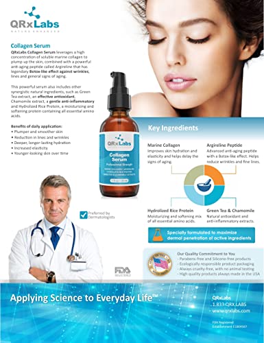 New! Collagen Serum - Pure Marine Collagen, Argireline, Hydrolized Rice Protein & Natural Extracts - Anti-Aging Treatment Lifts And Plumps Skin - 1 Fl Oz #TOP4