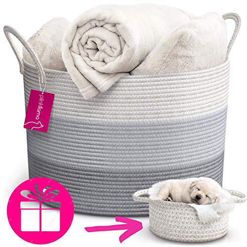 PiinkLlama XXL Cotton Rope Basket + Bonus Basket, 20"x13.5" Large Baskets with Handles