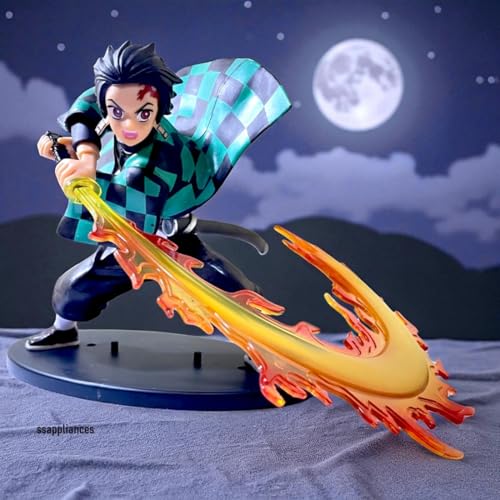 Tanjiro Demon Slayer Action Figure | 18 cm Fighting Mode Figurine with Flame Effect Sword | Kimetsu no Yaiba Anime Collectible PVC Statue Toy