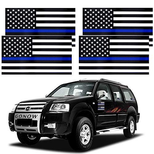BOKA 4 Pack Thin Blue Line US Flag Decal Sticker, 3x5in Subdued American Flag Sticker Decal for Car Trucks, USA Flag Bumper Sticker, Support Police Law Enforcement,Non Fade,Reusable(2 Magnet&2 Vinyl)