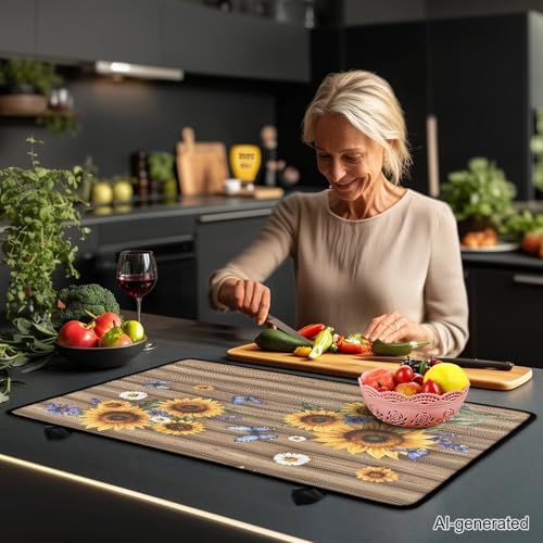 Image of Sunflower Wood Multi-Purpose Stove Top Cover Silicone Thermal Mat for Electric Stove(30 inchx21 inch) Scratch Resistant Glass Cooktop Protector & Dish Drying Mat