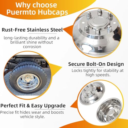 Image of 4X 17 Polished Stainless Steel Dually Wheel Simulators,Bolt-On Wheel Covers with Center Caps, 8 Lug Hubcaps Fit for 2011-2025 Chevy Silverado 3500 / GMC Sierra 3500 HD Dual Wheel Trucks C17C8