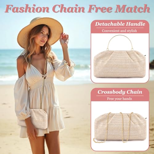 Image of ERKOON Clutch Purse for Women Elegant Pleated Evening Bag Crossbody Shoulder Handbag Envelope Bag with 2 Detachable Chain