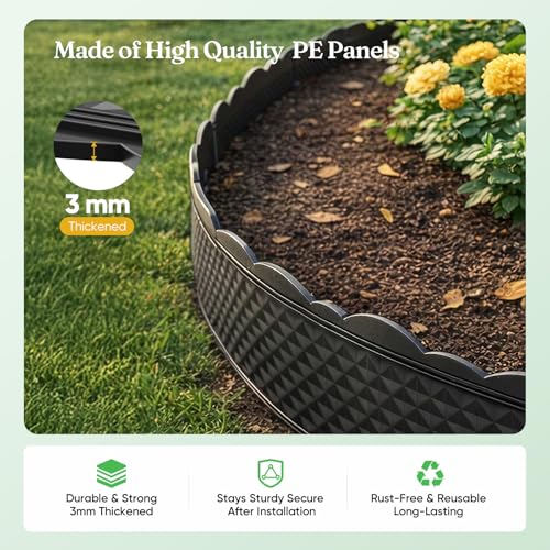 Grenebo 4.72\"×33.2\' Landscape Edging Kit, Garden Edging Border with 75 Pcs Stakes & Gloves, No Dig Decorative Garden Edge Panels Flexible for Yard, Flower Bed, Landscaping & Lawn Edging (23 PCS)
