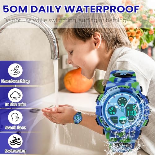 Image of Dayllon Boys Watch,Kids Watch for 5-15 Year Old Boys,Digital Sport Outdoor Multi Function Waterproof with LED Alarm Calendar Analog Watch for Kids Gifts