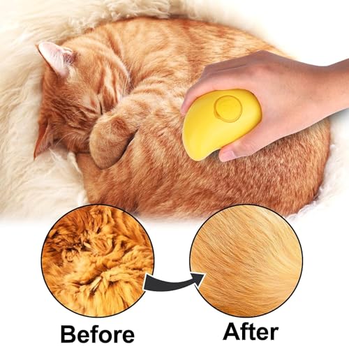 Image of bCrush Cat Steam Brush, 3 In1 Spray Cat Brush, Self Cleaning Cat Steamy Brush, Cat Steamy Brush for Massage, Steam Pet Brush for Removing Tangled and Loosse Hair (Yellow)