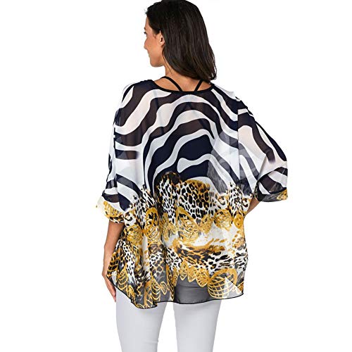 Image of Ckikiou Plus Size Batwing Flowy Semi Sheer Chiffon Blouse Tunic for Women Summer Floral Print Boho Beach Cover ups