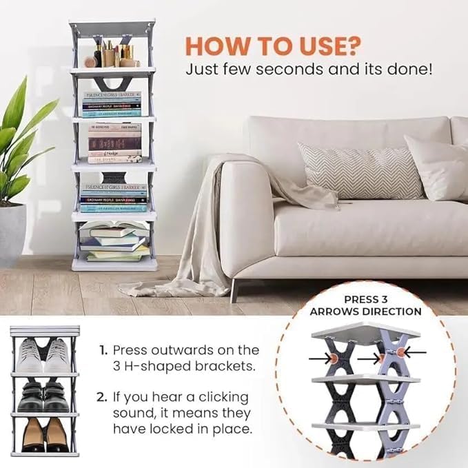 Image of STELITE Premium Shoe Rack, Stackable Storage Organizer for, Tower Rack Shoes Home Portable Slippers Shelf Organiser Bedroom entryway, Adjustable Rack, Slots Shelf (Orange, 5 Layer)
