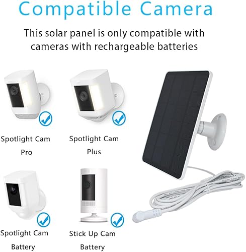 Miniatura 2 de TEKCAM Panel solar compatible con batería de cámara Ring Spotlight, batería de leva, panel solar de 4 W, cable de carga de conector DC 3.5 de 9.8