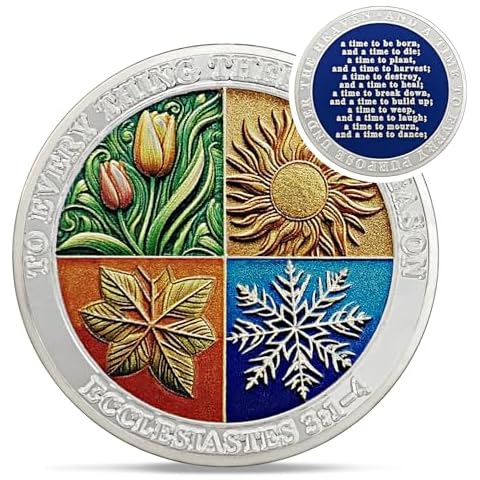 Delicate Four Seasons Christian Challenge Coin - Encourage Pocket Bible Verses Coins for Study Worry Anxiety - Ecclesiastes 3 1-4 Religious Mental Health Coin - Good Luck Gifts for Men Women Cover