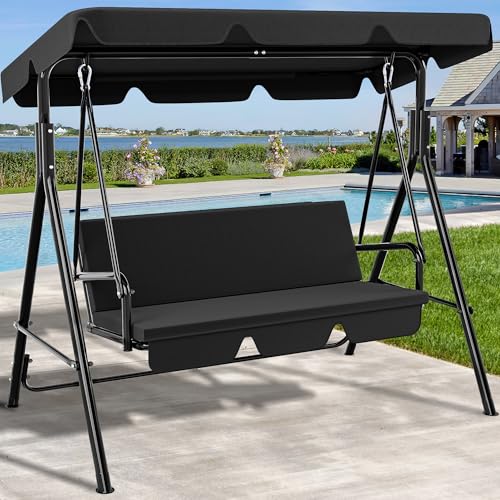 YITAHOME Columpio con Dosel, Asiento de jardín de 3 plazas, 170 x 110 x 153 cm, Banco de Silla oscilante para Exteriores con toldo Ajustable y cojín extraíble para Patio y Porche Junto a la Piscina