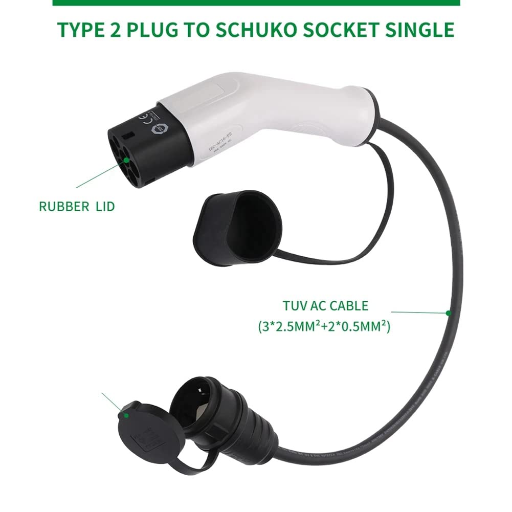 Spina Laterale di Ricarica da Tipo 2 Un Schuko 16A per Auto Elettrica di Tipo 2 Un Presa Schuko Adattatore di Ricarica EV Stazioni di Ricarica per Auto