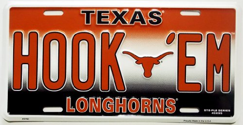 NCAA Texas Longhorns Embossed Aluminum Team Color Vanity Hook 'EM License Plate