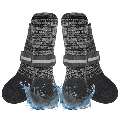 EXPAWLORER Anti Slip Dog Socks to Prevent Licking Paws, Shoes for Hot Pavement, Boots & Paw Protectors with Grippers, Waterproof Booties for Hardwood Floors for Small Medium Large Senior Dogs Black L