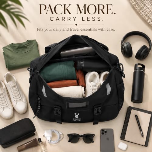 Image of Delphi Design Waterproof Gym & Travel Duffel Bag for Men & Women | Multi-Compartment Weekender Bag with Shoe Compartment, Dry-Wet Separation & Yoga Mat Holder | Black
